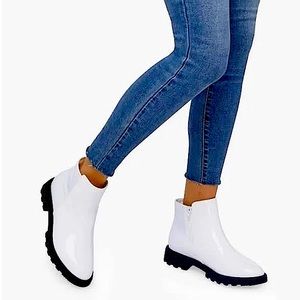 JUSTFAB Eggshell White Lug Sole Patent Boot-US-6.5/EU 37